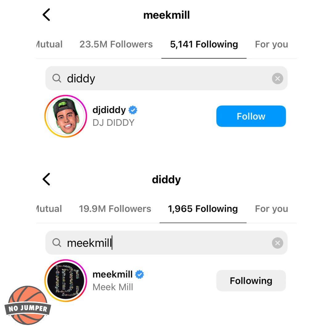 Meek Mill appears to have unfollowed Diddy on Instagram
