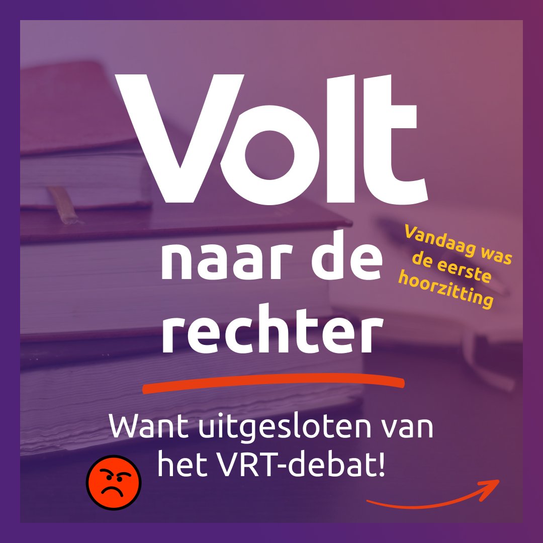 VoltBelgium's tweet photo. (NL) 👩‍⚖️ Vandaag vond de eerste hoorzitting plaats van de rechtszaak die Volt België aanspande tegen de VRT, omtrent de uitsluiting van Volt uit het Europese VRT-debat.

👀 Lees meer in ons persbericht op https://t.co/3tXMzIEvNk

#LaatDeDemocratieSpreken https://t.co/1bqdvKJDT8