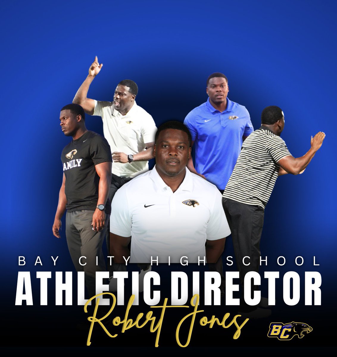 CoachRJones_'s tweet photo. I am excited to be named the new Athletic Director of my alma mater, Bay City High School. It is with great pride and honor that I will continue the legacies and traditions I have inherited as a Blackcat! It’s a great day to be a Blackcat! #BFND https://t.co/Ku5OpUutwa