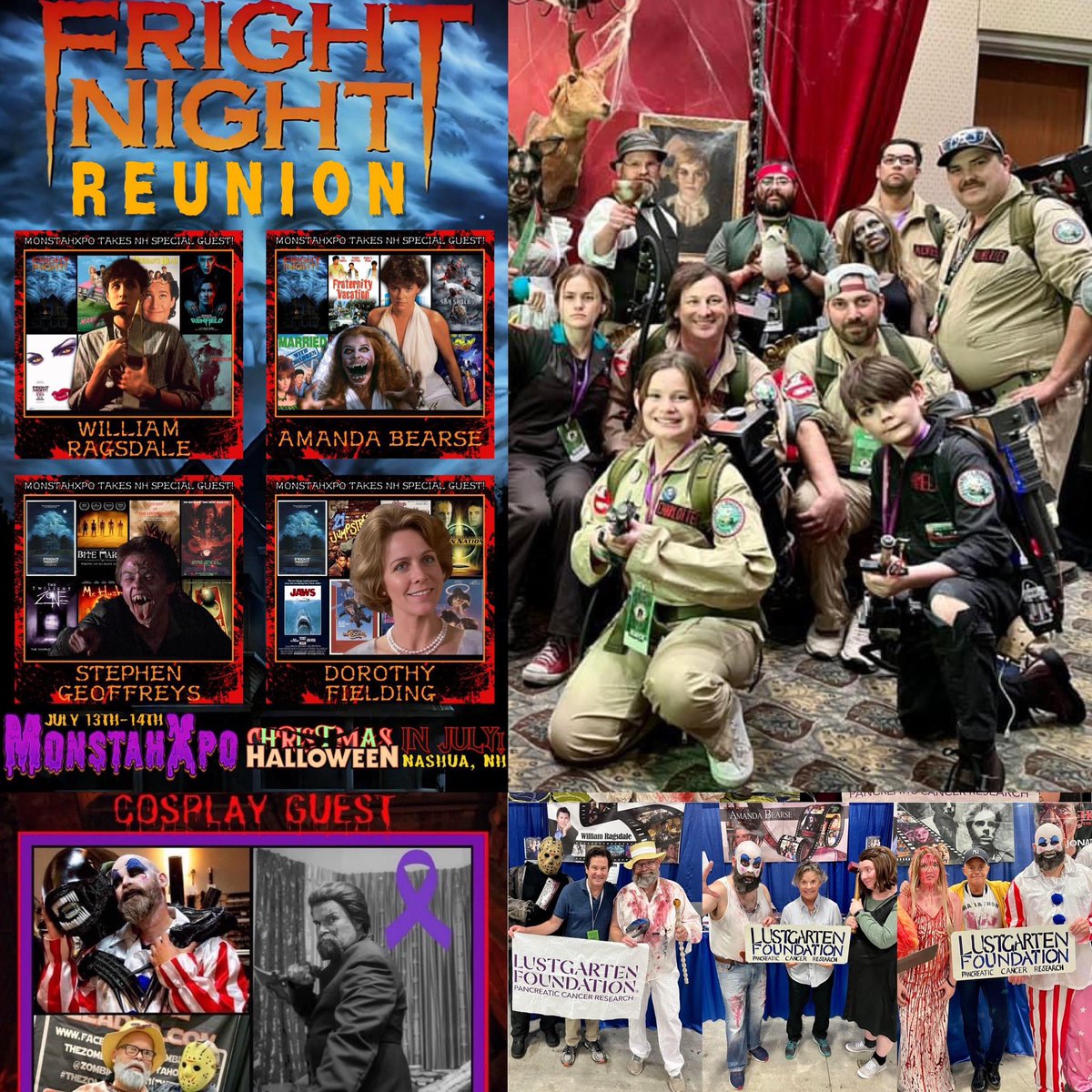 On 7/13-7/14, we’re fundraising for @lustgartenfdn at the inaugural @monstahxpo  in Nashua, NH.  After you visit talent such as Fright Night’s @MrsBearse, William Ragsdale, @sgeofreys & D. Fielding, please swing, photo op, & donate.💜 @FANGORIA @iHorrorNews @ScreamHorrorMag #nh