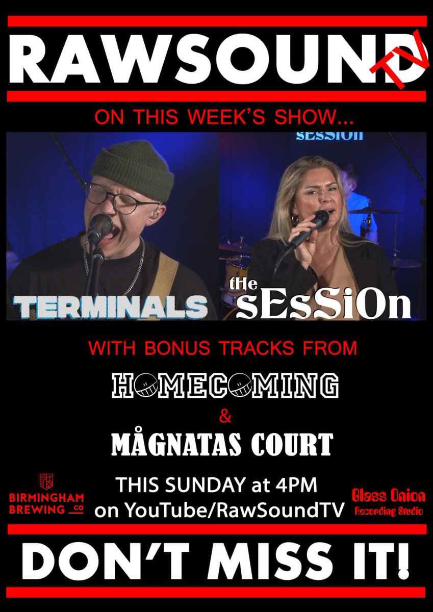 🚨NEW SHOW🚨Tune in on Sunday at 4pm for a brand new episode of THE best new music show from right here in #Brum! We’ve got 2 excellent performances from #Terminals & #TheSession PLUS bonus tracks from @UK_Homecoming & #MågnatasCourt youtube.com/@rawsoundtv?fe… #NewMusic #Live