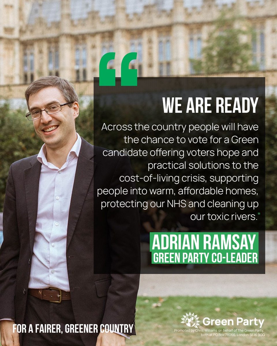 💚 Together, we can make the change. 

🗳️ Vote Green on 4 July to help build a fairer, greener country.