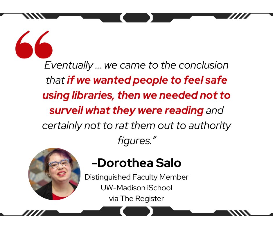 NEW: Our Distinguished Faculty Member Dorothea Salo shared her expertise on digital privacy in libraries with @TheRegister. 'Content providers do not have all the same ethical commitments that libraries do,' she said. Read more: 📚🔐ow.ly/HUF750RRsaL