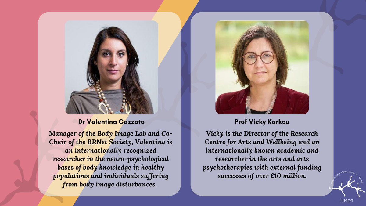 Neuroscience Meets Dance in Therapy (@neuromeetsdance) on Twitter photo We're exited to introduce you to NMDT's Principle Investigator <a href="/valentinacazza2/">Valentina Cazzato</a> and Co-Investigator <a href="/VKarkou/">vicky karkou</a>.
Join us at our upcoming event on June 7th
Register here: eventbrite.co.uk/e/neuroscience…
#MeetTheTeam #NMDT #ResearchExcellence #EdgeHill #LJMU We're exited to introduce you to NMDT's Principle Investigator <a href="/valentinacazza2/">Valentina Cazzato</a> and Co-Investigator <a href="/VKarkou/">vicky karkou</a>.
Join us at our upcoming event on June 7th
Register here: eventbrite.co.uk/e/neuroscience…
#MeetTheTeam #NMDT #ResearchExcellence #EdgeHill #LJMU