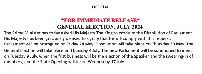 The official notice: UK General Election July 4