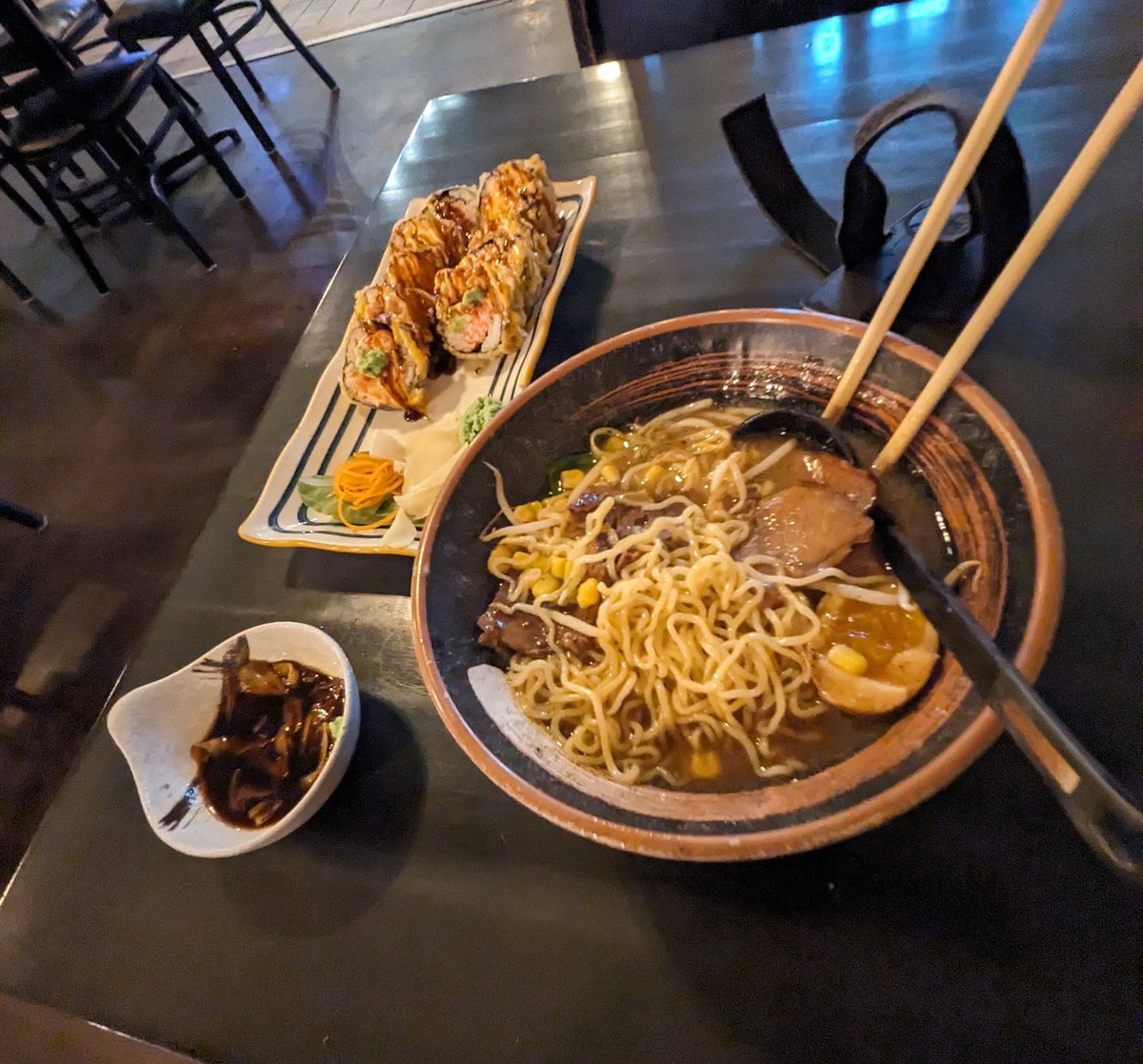 Noms! I love my local ramen sushi place... Although it's a bit expensive.. it's really good, sometimes hard to finish. Nom nom nom