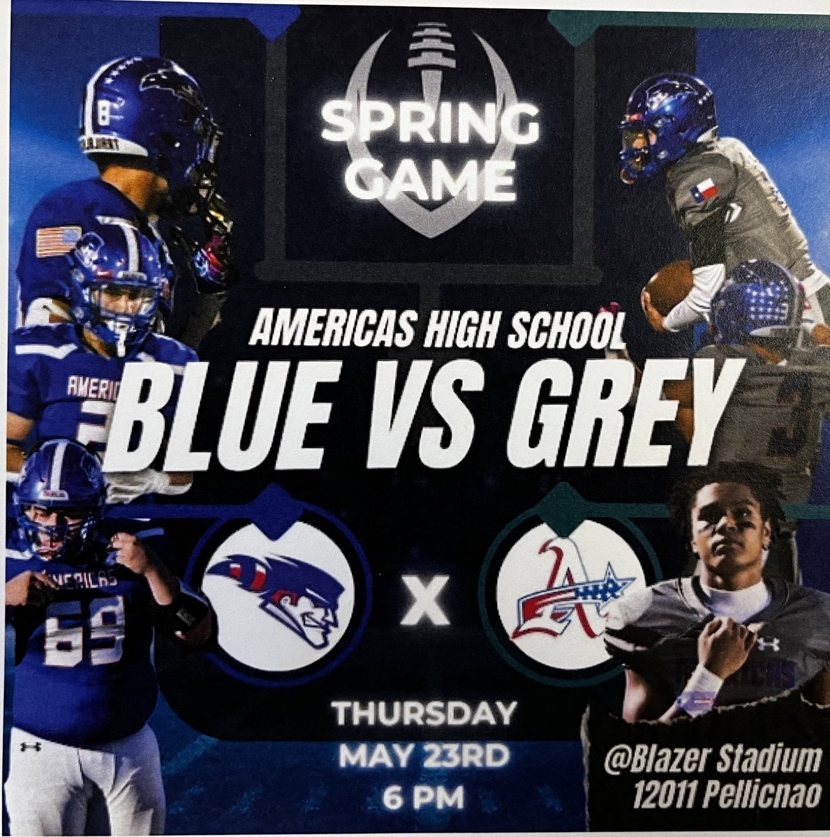 Drugan Dragons Athletics (@athleticsjds) on Twitter photo Come support your <a href="/AHS_BlazerFB/">Americas High School Trailblazers Football</a> program in their spring game tomorrow <a href="/Americas_HS/">Nancy Torres</a> stadium! <a href="/Coach_NoeRobles/">Noe Robles</a> @CoachDwanSmith Come support your <a href="/AHS_BlazerFB/">Americas High School Trailblazers Football</a> program in their spring game tomorrow <a href="/Americas_HS/">Nancy Torres</a> stadium! <a href="/Coach_NoeRobles/">Noe Robles</a> @CoachDwanSmith