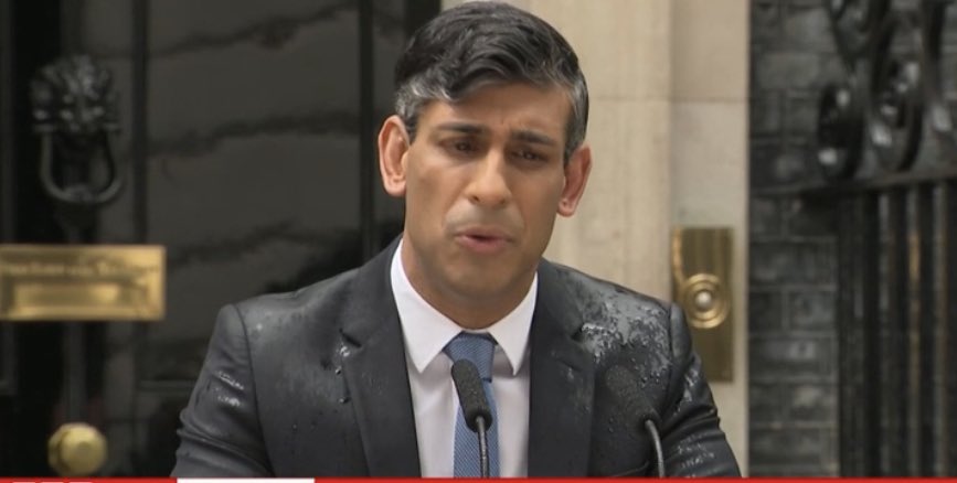 It never rains, it just pours in Britain. Rishi Sunak, drenched but unbowed, calls general election for 4th July. Things can only get better !