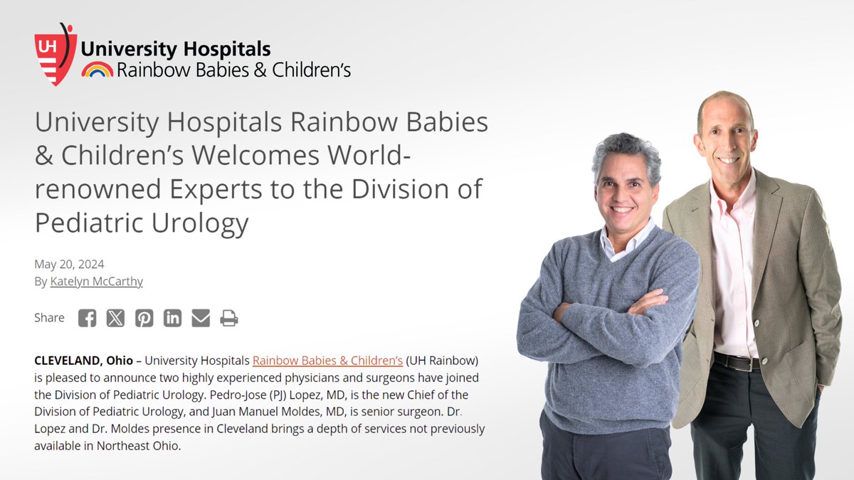 Thrilled to further highlight the arrival of some very special pediatric urologists to our institute: Pedro-Jose (PJ) Lopez, MD & Juan Manual Moldes, MD. 🌎 Now two months in at @UHRainbowBabies, these talented surgeons are making #SurgeryWithCompassion a household phrase.