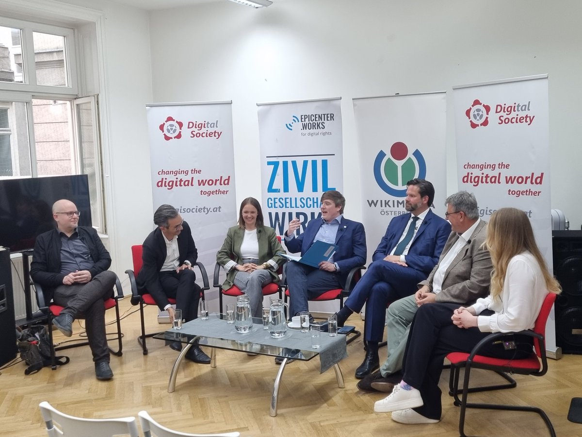 Digital Society (@digisociety@digisociety.social) (@digisocietyat) on Twitter photo Diskussion mit allen Parteien zur #EUWahl mit <a href="/epicenter_works/">@epicenter_works@chaos.social</a> <a href="/WikimediaAT/">Wikimedia Österreich</a> <a href="/netzpat/">Netzpol. Abend Wien</a> Diskussion mit allen Parteien zur #EUWahl mit <a href="/epicenter_works/">@epicenter_works@chaos.social</a> <a href="/WikimediaAT/">Wikimedia Österreich</a> <a href="/netzpat/">Netzpol. Abend Wien</a>