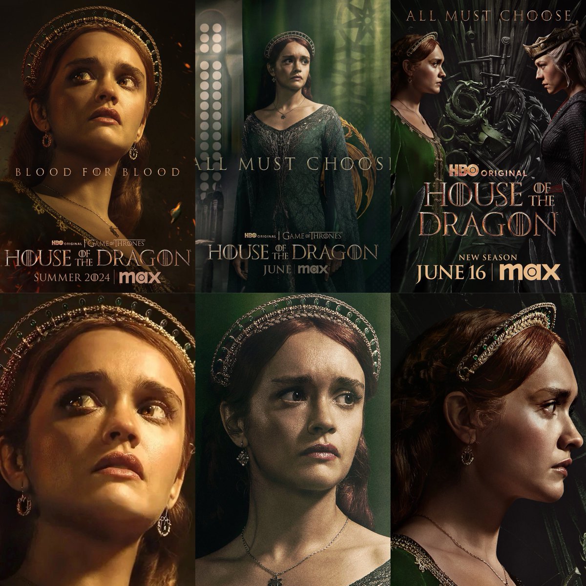 olivia cooke as queen alicent hightower in promotional posters for 'house of the dragon' s2