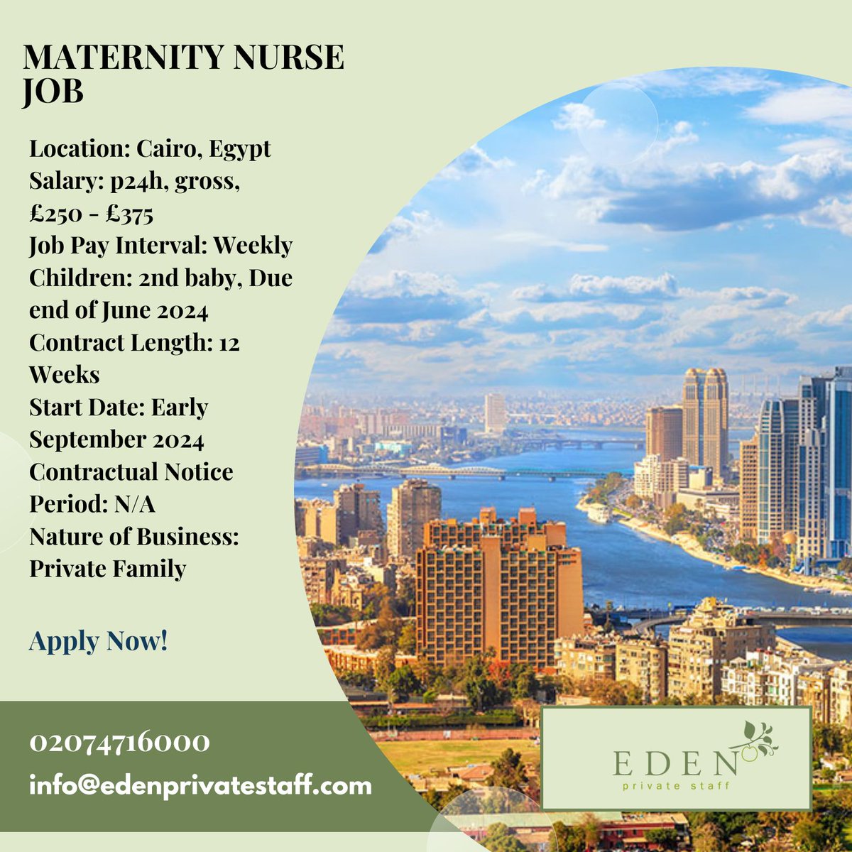 Maternity Nurse Job - Lovely overseas client returning to Eden to help find an experienced maternity nurse with good energy for their second baby, to start in Early September. edenprivatestaff.com/job/overseas-m… #MaternityAgency #maternityleave #maternitynurse #maternityjobs #midwifejobs