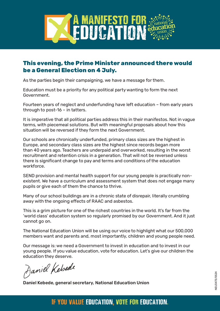 NEUnion's tweet image. General Election called. Read our statement here.👇 #VoteEducation