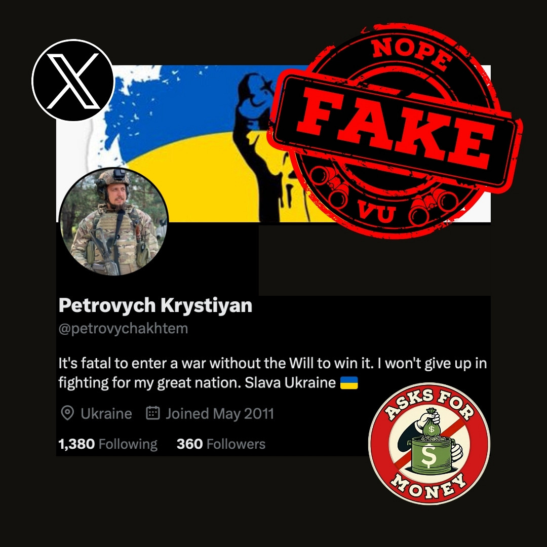 #vu #scamalert #xscam ❌FAKE SOLDIER Petrovych Krystiyan aka petrovychakhtem x.com/petrovychakhtem ID link: x.com/i/user/3069543… ID: 306954339 ⚠️IMPERSONATES ✅ A FALLEN HERO who gave his life for us all @Xsecurity @Support @Safety