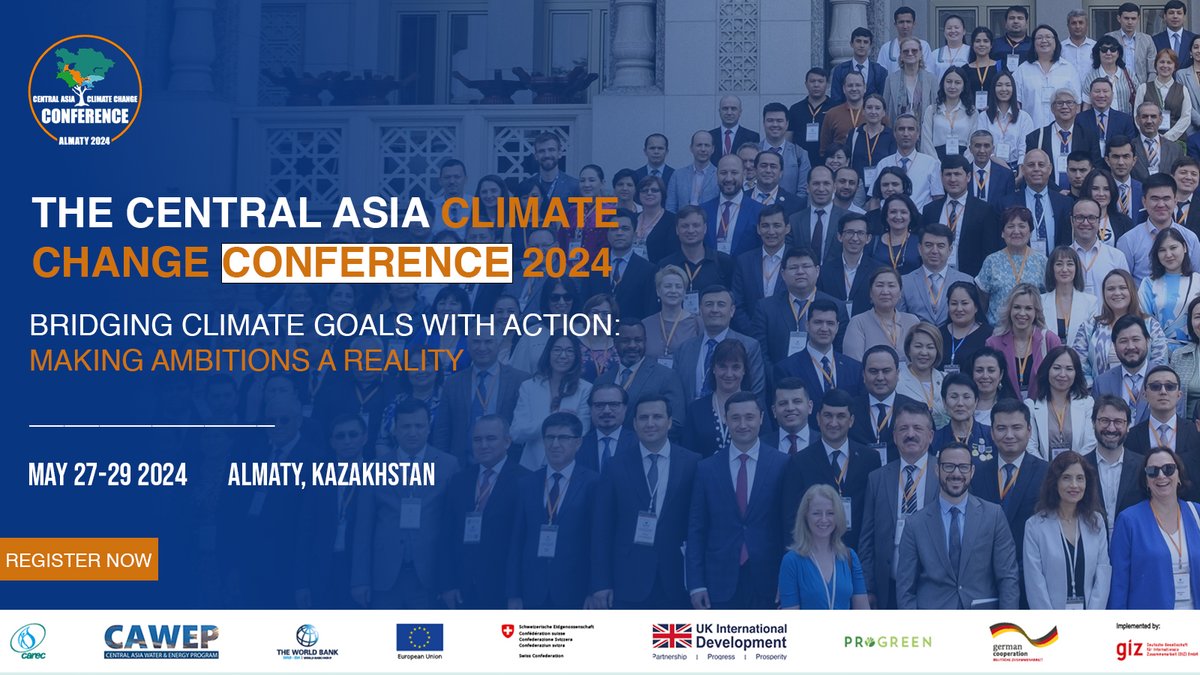 📅Mark your calendars! The Central Asia Climate Change Conference 2024 is taking place in Almaty on May 27-29. Register here and join online: wrld.bg/LIJb50RRsUu #CAClimate2024