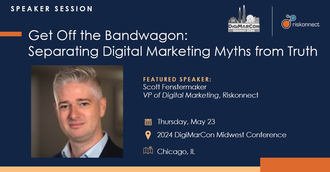Riskonnect's tweet photo. We're excited to share that our VP of Digital Marketing, @ScottTheFenster, will be a keynote speaker at the @DMCMidwest Conference on May 23!
His session will address 'Separating Digital Marketing Myths from Truth.'
#DigitalMarketing #DigiMarCon #RiskUnderOneRoof https://t.co/eVJ5oxo4gd