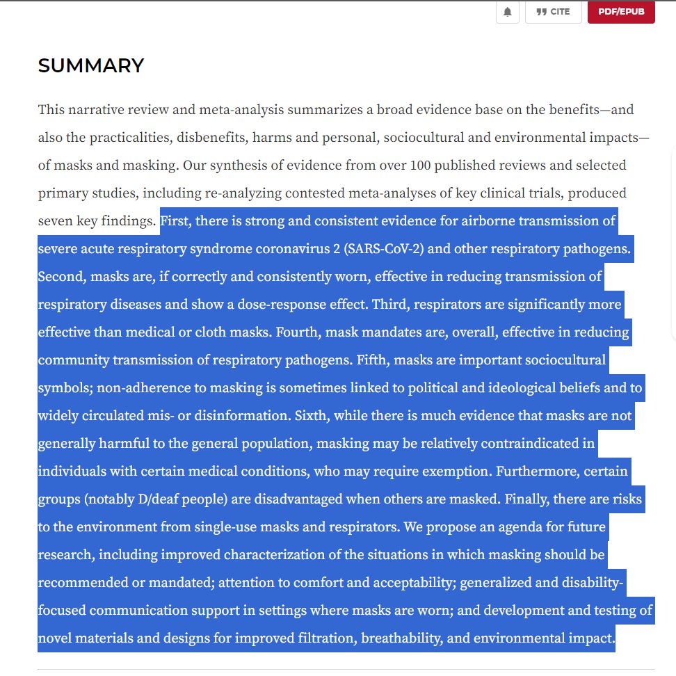 This is a good sweeping review of masks that uses better methodology than recent RCTs and considers the totality of the evidence. I find their conclusions very relevant and in line with the evidence: journals.asm.org/doi/10.1128/cm…