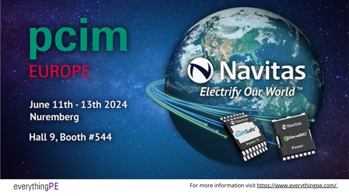 Navitas Semiconductor to Showcase Innovative GaN and SiC Technologies at PCIM Europe 2024 Read more: ow.ly/f4Oy50RRgjs #gan #siliconcarbide #semiconductor #electricvehicles #renewableenergy #datacenter #ai #powerconversion #powermanagement #powerelectronics