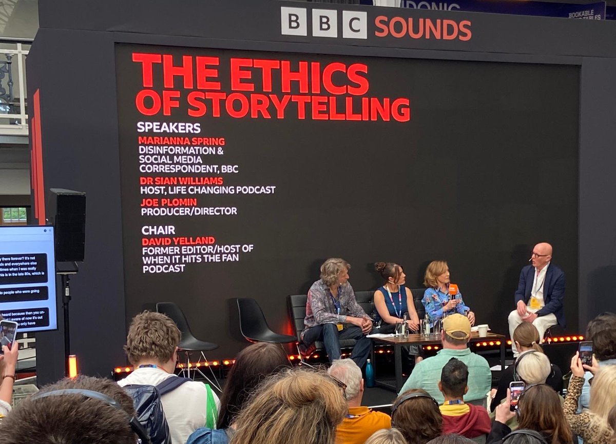 Joy to chair the Storytelling panel at London's Podcast today with top talent panel @mariannaspring, @sianwilliams100 and the BBC's hidden camera investigator guru Joe Plomin on stage @BBCSounds @PodcastShowLDN