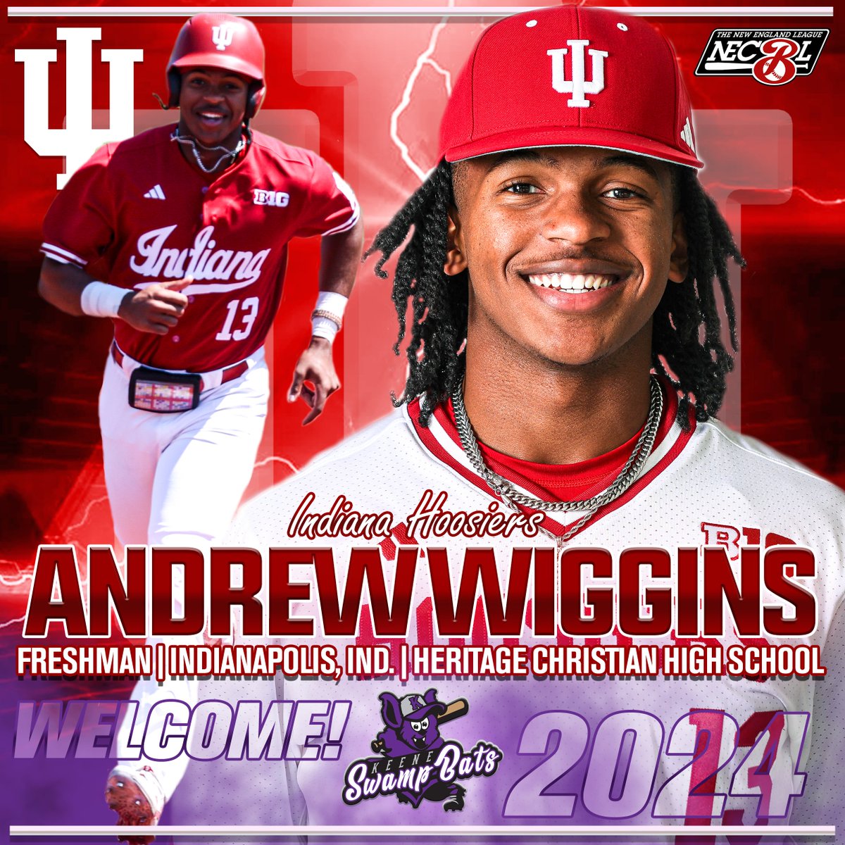 Keene SwampBats (@swampbats_keene) on Twitter photo Meet <a href="/adub2113/">Andrew Wiggins</a> from <a href="/IndianaBase/">Indiana Baseball</a>! A rookie with the Hoosiers, he has a .304 AVG and 1.049 OPS over his first 31 games. While at Heritage Christian, he played in the 2022 Perfect Game All-American Classic and was ranked the No. 37 overall prospect in the nation by Perfect Game! Meet <a href="/adub2113/">Andrew Wiggins</a> from <a href="/IndianaBase/">Indiana Baseball</a>! A rookie with the Hoosiers, he has a .304 AVG and 1.049 OPS over his first 31 games. While at Heritage Christian, he played in the 2022 Perfect Game All-American Classic and was ranked the No. 37 overall prospect in the nation by Perfect Game!