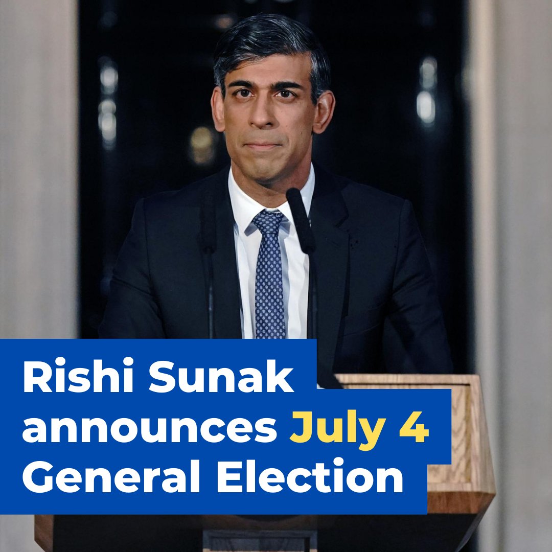 BREAKING: Prime Minster Rishi Sunak has announced the next General Election will take place on July 4. Read more: trib.al/8tEtVMA