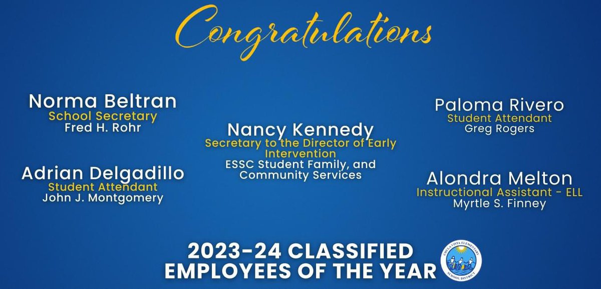 #CVESD's BOE has designated May 19-25, 2024, as Classified School Employee Week. Join us in celebrating the contributions of our classified staff, including special recognition for our 2023-24 school site and district Classified Employees of the Year: tinyurl.com/2p9z92s.