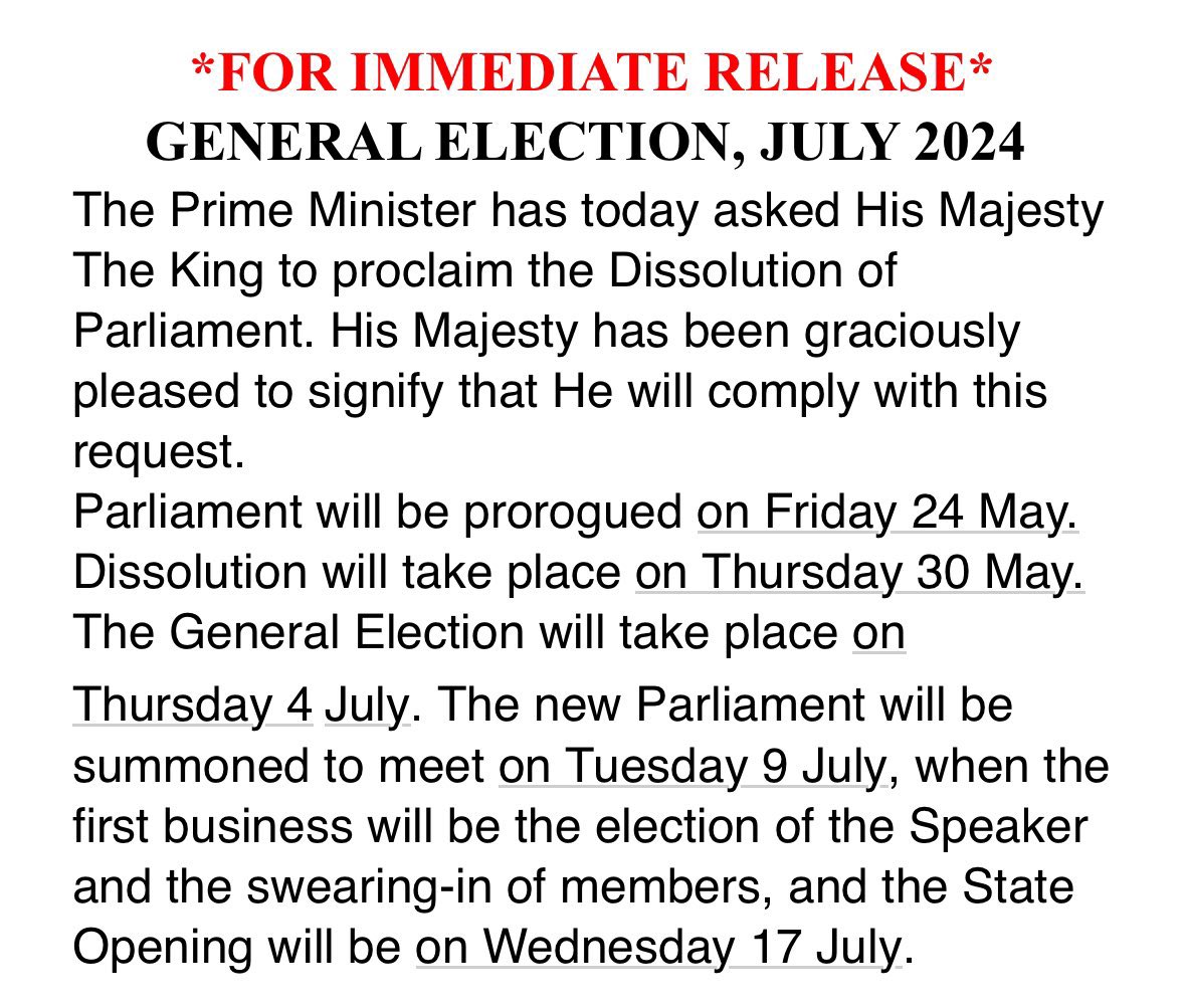Parliament will be prorogued on Friday.