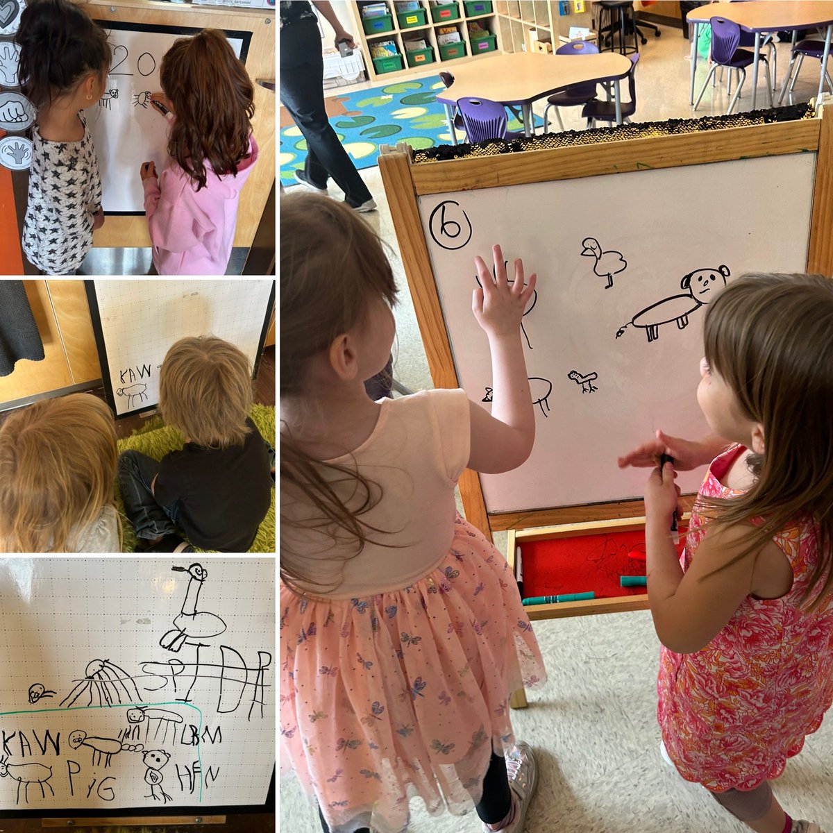 Kindergarteners working on their sharing, cooperation &amp; problem solving skills <a href="/SarahThompsonSc/">Sarah Thompson</a> using Building Thinking Classrooms. They climbed out of the ‘Learning Pit’ and solved the Farm Animal problem! #RVSed