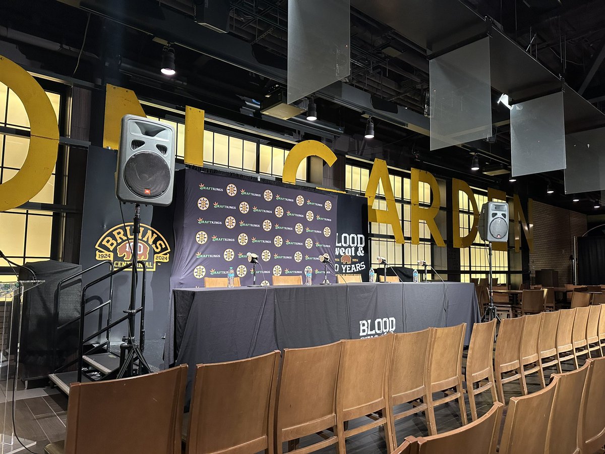 Here at the #NHLBruins end of season press conference. Charlie Jacobs, Cam Neely, Don Sweeney, and Jim Montgomery will speak to the media at 1 p.m. Coverage for @BNGProductions