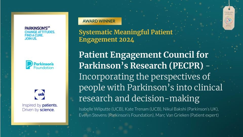 🏆 'Patient Engagement Council for Parkinson’s Research (PECPR)' wins the Systematic, Meaningful #PatientEngagement Award! They integrate Parkinson’s patients' views into research, setting a high standard in patient involvement. 👉 tinyurl.com/MWPA-PECPR