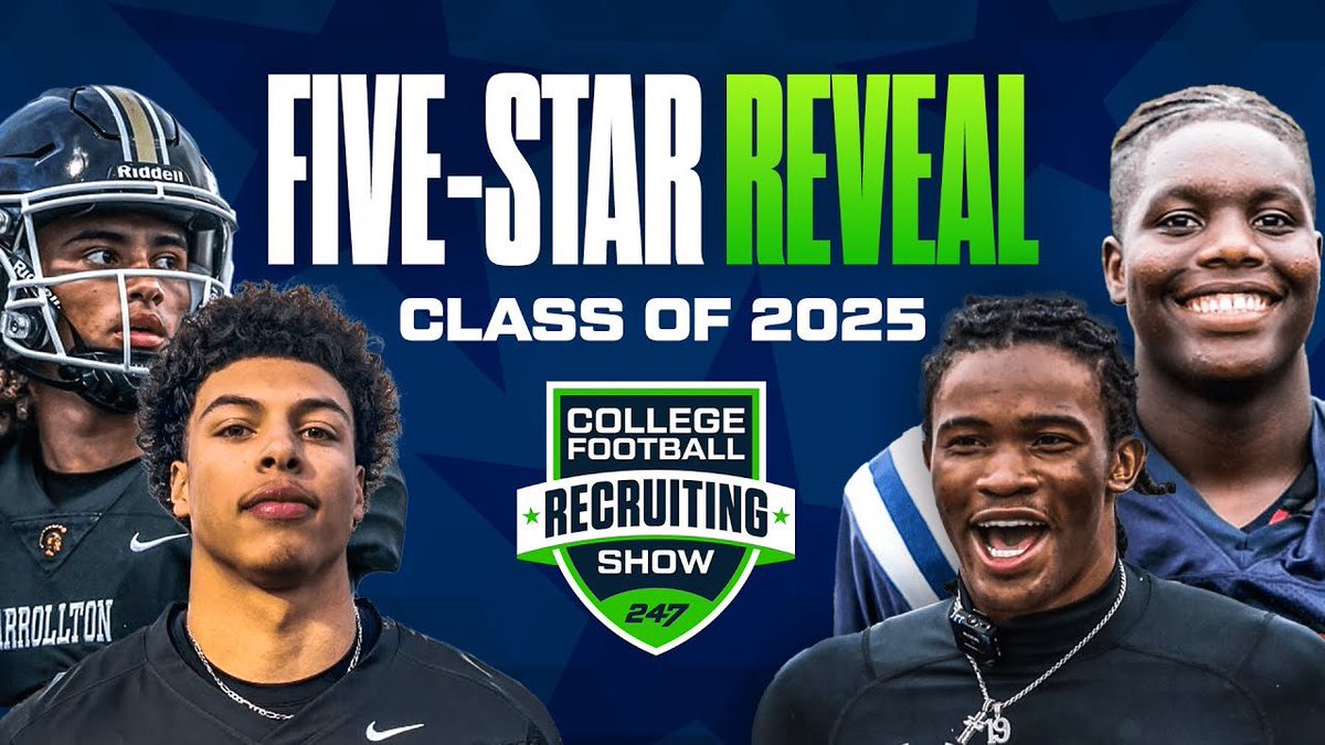 🚨 COMING UP: CLASS OF 2025 5-STAR REVEAL 🚨 ⏲️ 1PM ET / 12PM CT 16 NEW Five-Star Prospects will be REVEALED for 2025 Class on the College Football Recruiting Show TODAY! 👀 WATCH 🎥 youtube.com/live/SZkwGry4X… 🎙️ @Andrew_Ivins + @cpetagna247