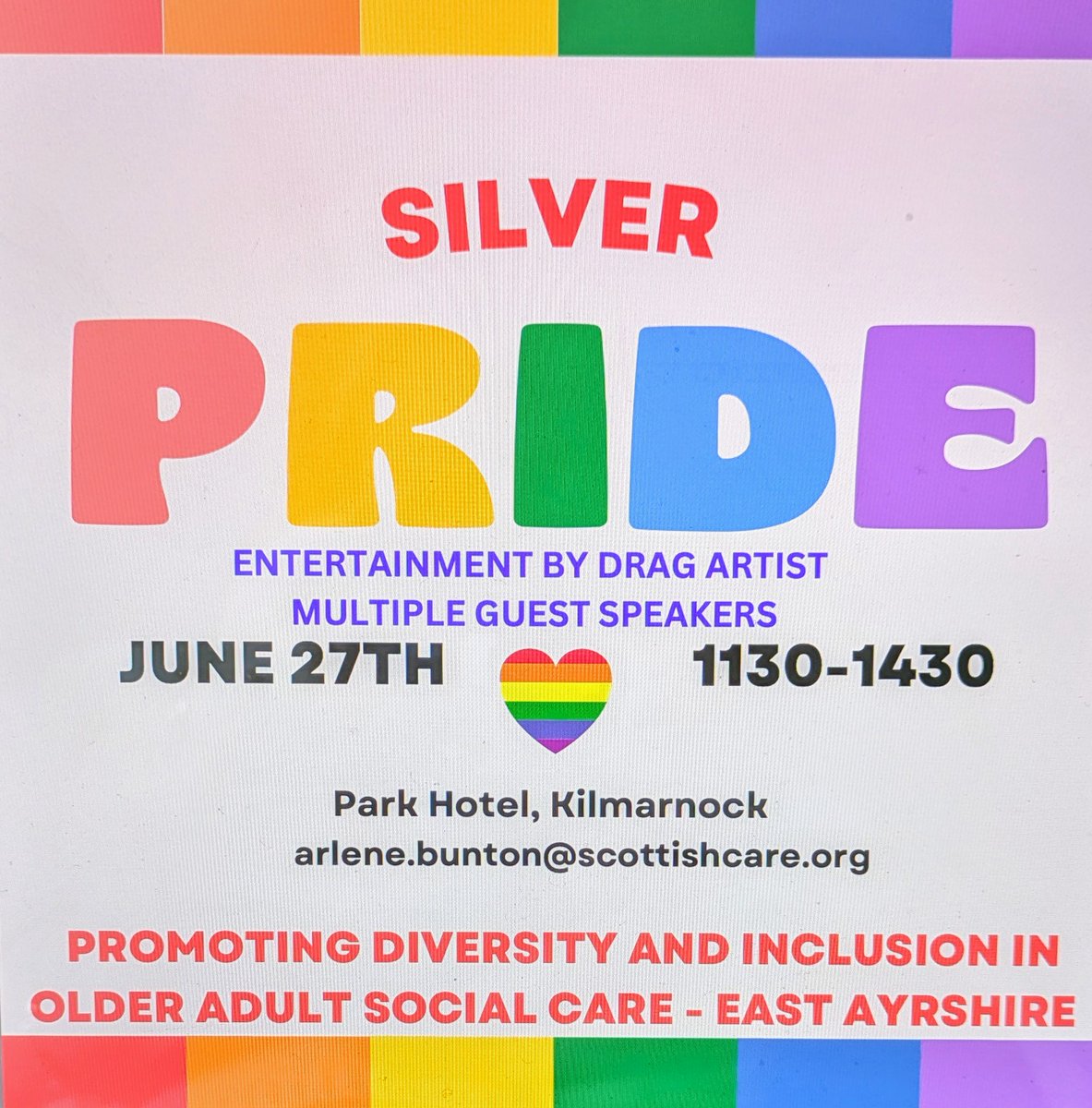 Absolutely delighted to get the call today that East Ayrshire Silver Pride event and training is being fully funded by @TNLUK ! So grateful that they agreed to support us to celebrate wonderfully inclusive and diverse people we have working in and supported by Social Care 😊