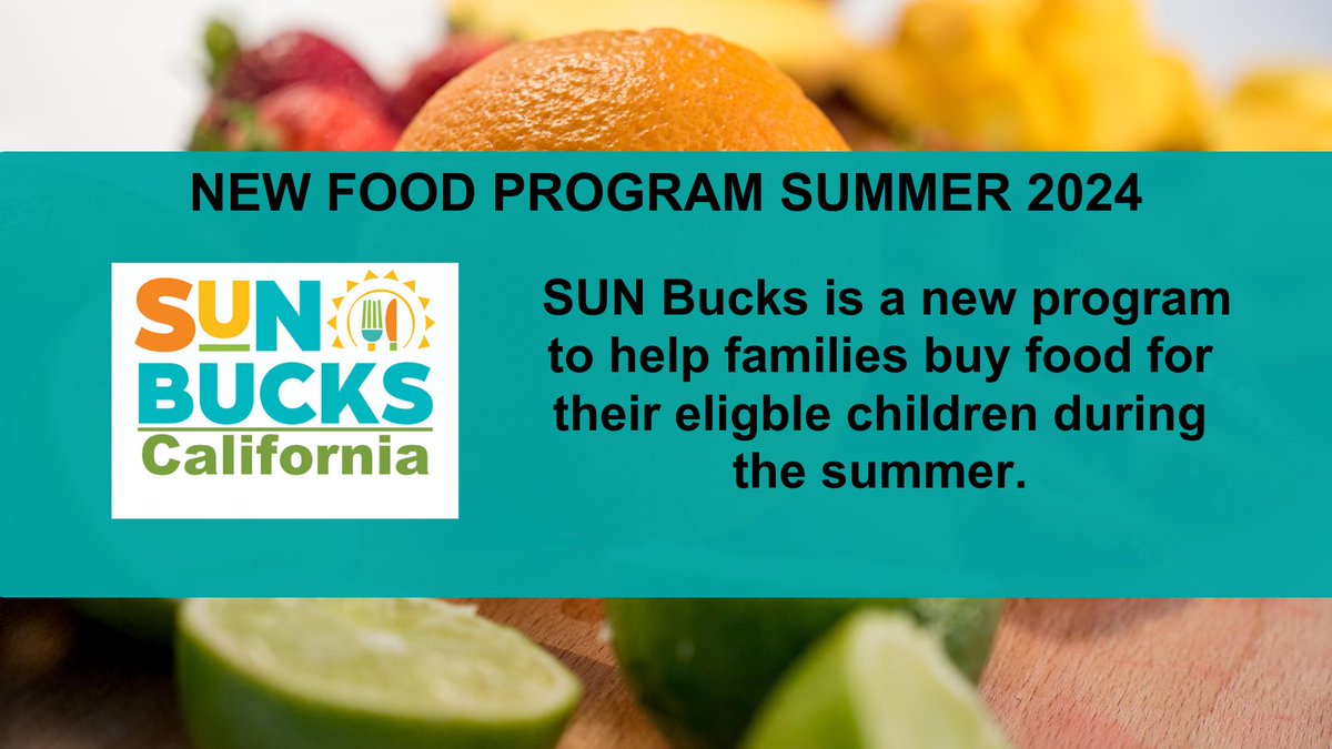 Families can buy more food with SUN Bucks this summer. Children who qualify for free or reduced-price school meals, CalFresh, CalWORKs, or Medi-Cal are automatically enrolled. Learn more: cdss.ca.gov/sun-bucks. #SUNBucks #ChooseCalFresh #CalFreshFood #FoodForAll