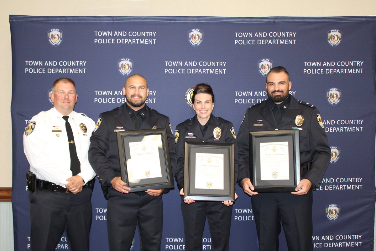 Last night, we had the honor of celebrating the promotions of our three new corporals! 🎉 Congratulations to Corporal Exline, Corporal Pflueger, and Corporal York on your well-deserved achievements.  👏 #TownAndCountryPD #PromotionCelebration #Congratulations