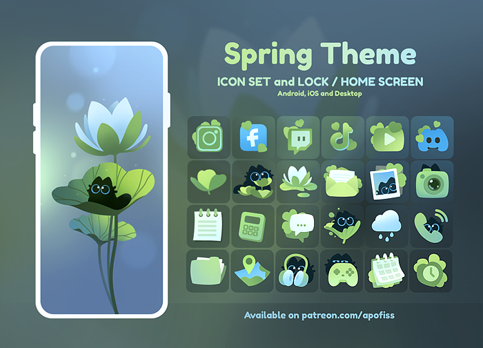 apofissx's tweet photo. Icon Set with Spring theme!🍀🌿 It comes 24 icons, lock screen and home screens. Good for Android, iOS and Desktop! Available on Patreon, link in bio (=｀ω´=) https://t.co/t5UdTUYtSd