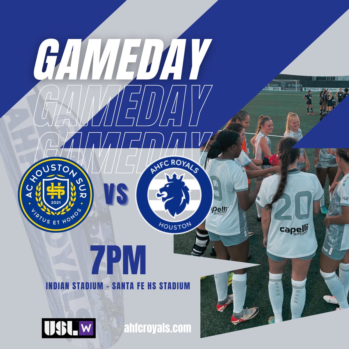It’s game day for the Royals Women who face @HTxSur on the road tonight in the @USLWLeague! Kickoff is at 7pm, and the streaming will be available closer to game time. #ahfcpride