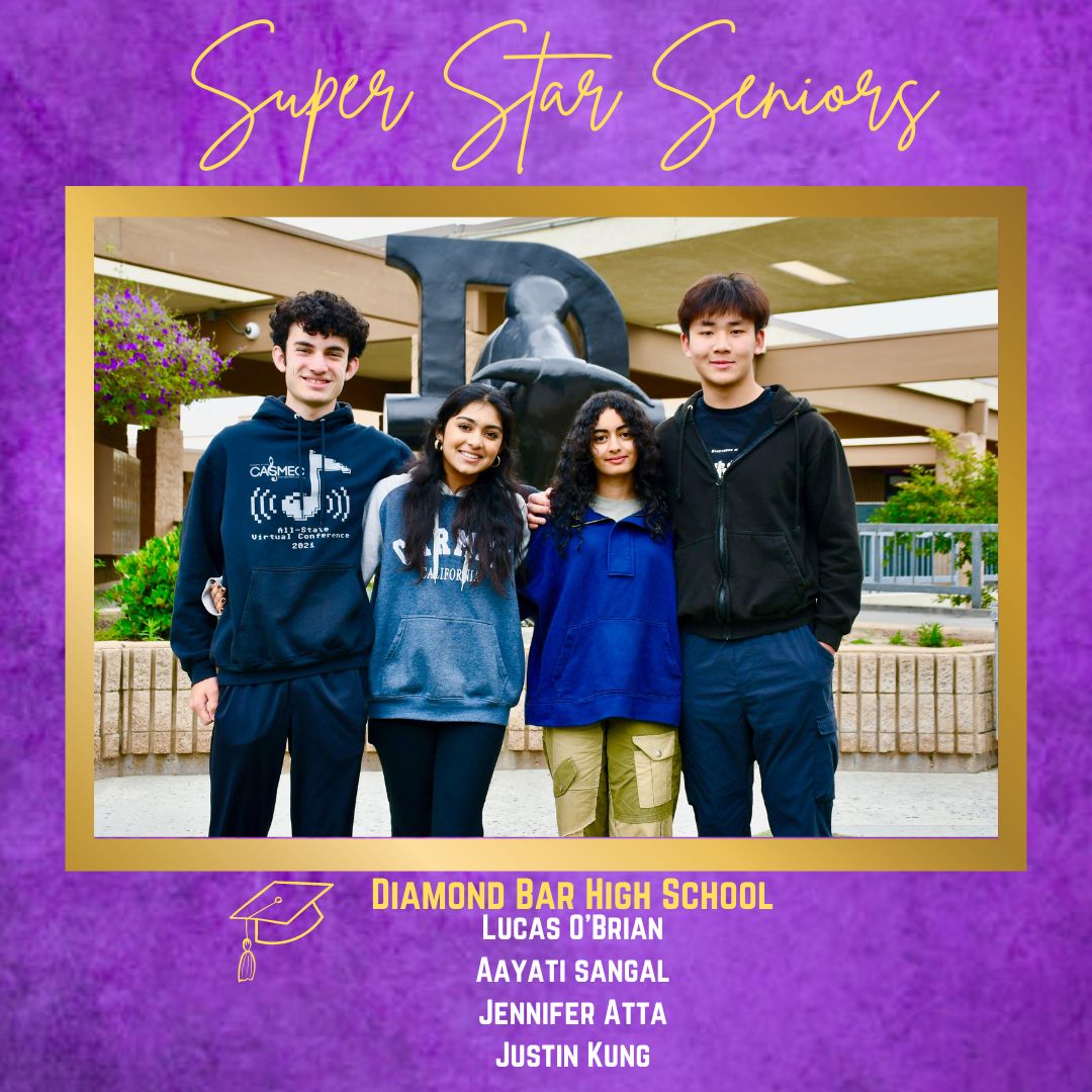 Sky’s the Limit! Introducing our 2024 Super Star Seniors from <a href="/DiamondBarHS1/">Diamond Bar High School (official)</a>: Lucas O’Brien, Aayati Sangal, Jennifer Atta, and Justin Kung. These wonderful grads will be featured in the Outlook community newsletter this summer. #WVUSDProud