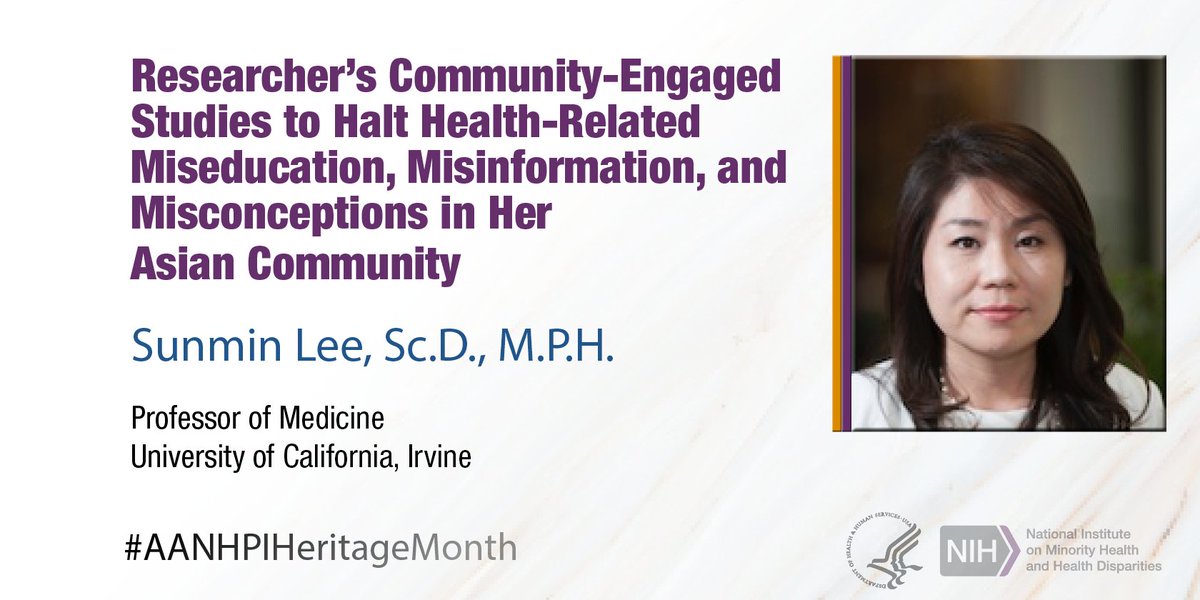 We’re spotlighting researchers who are pursuing health equity by working with communities. Check out this conversation with Dr. Sunmin Lee. Learn more: bit.ly/3QU55KH #NIMHDResearch #AANHPIHeritageMonth @UCIrvin