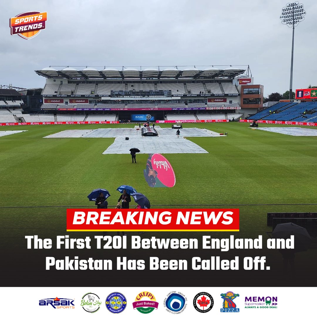 🚨 BREAKING NEWS 🚨 The First T20I Between England and Pakistan Has Been Called Off Due to Rain 🏏🏴󠁧󠁢󠁥󠁮󠁧󠁿🇵🇰🌧️ #Cricket #Pakistan #PakistanCricket #ENGvPAK #PAKvENG #ENGvsPAK #PAKvsENG #BabarAzam #JosButtler #SportsTrendsCan #SportsTrendsCanada