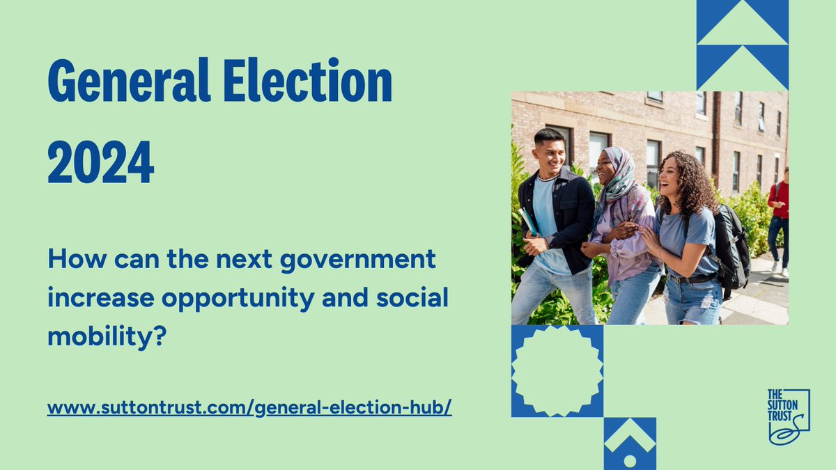 🚨With the #GeneralElection taking place on 4th July, check out our General Election Hub for details on the case for reducing educational inequality and how the next government can improve social mobility suttontrust.com/general-electi…⤵️