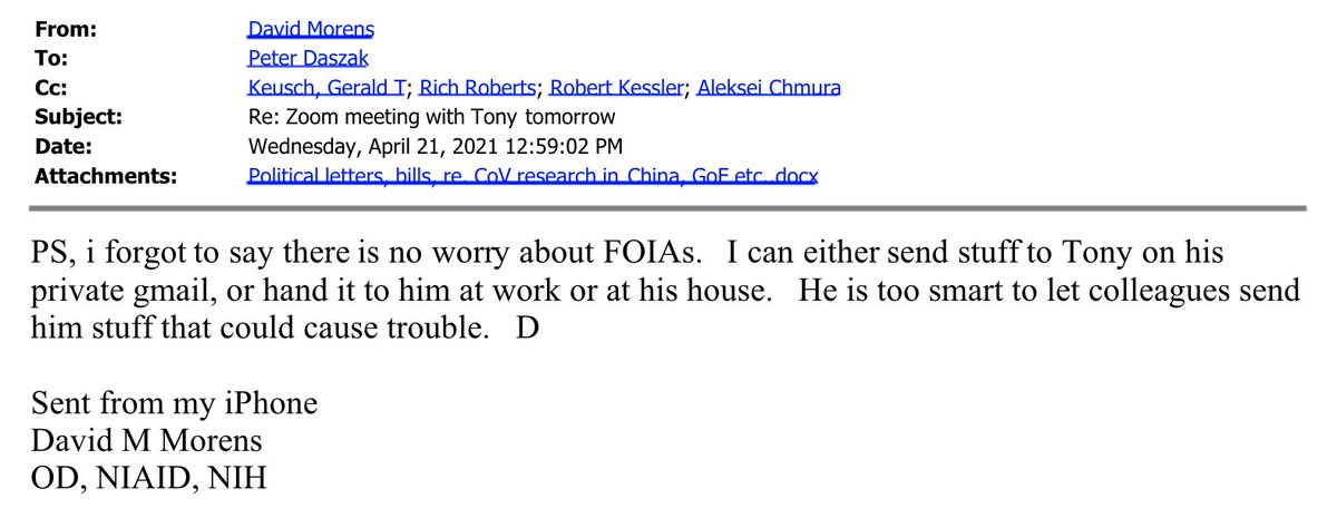 Looks like Fauci has also been using his Gmail account & other means to evade FOIA requests about the Wuhan lab, gain of function and COVID origins.