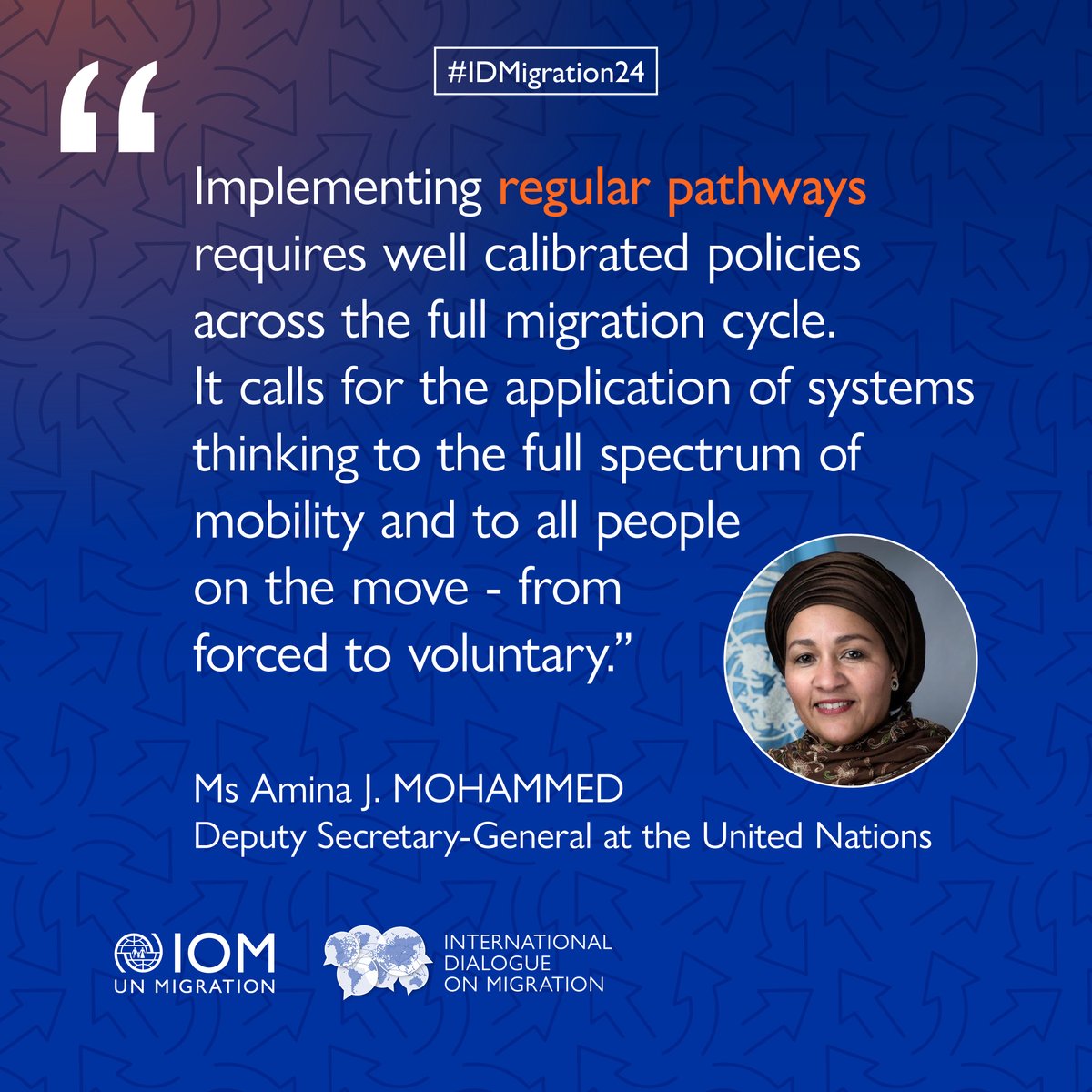 Quote of the day by @AminaJMohammed! To ensure effective migration pathways, we need comprehensive policies that consider every aspect of mobility, both forced and voluntary. At #IDMigration24, we are driving discourse from data based evidences to policy actions.