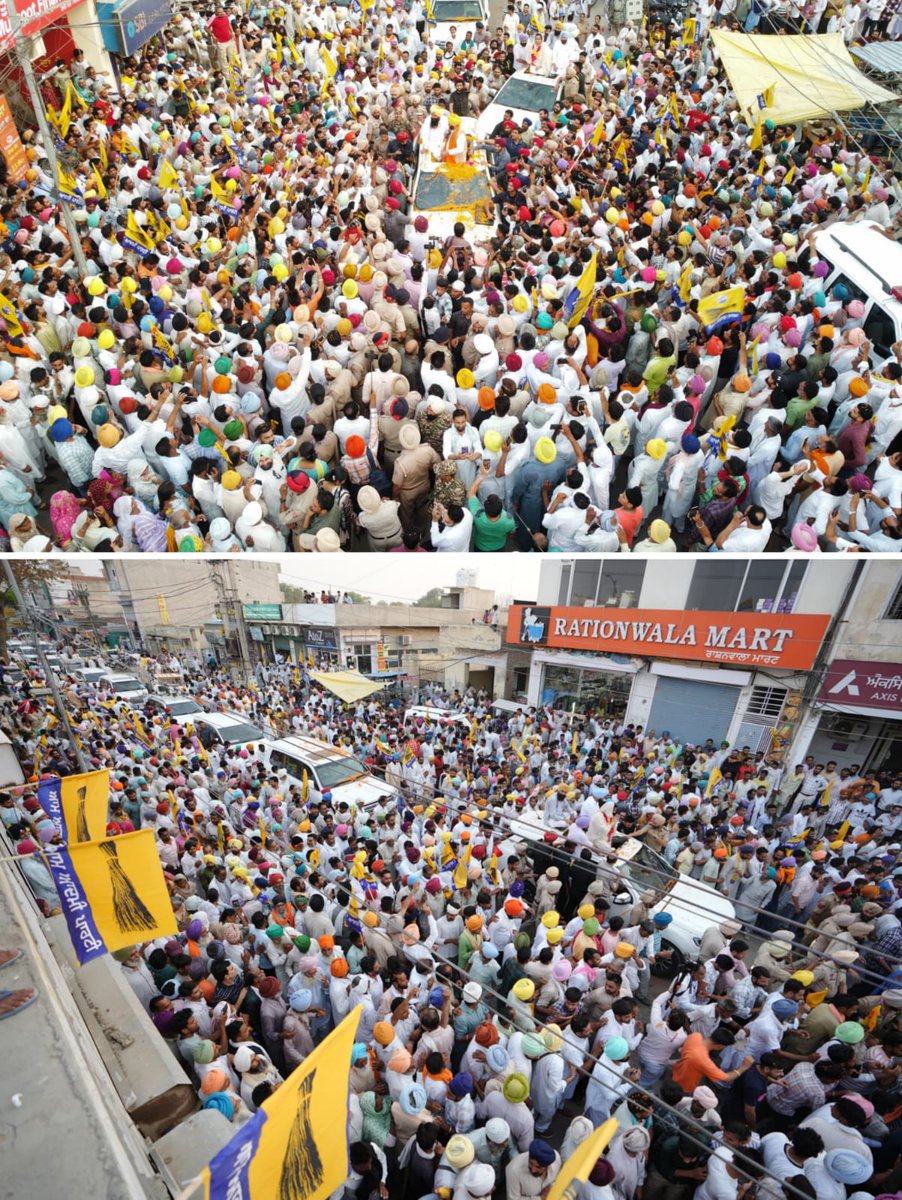 Electrifying Environment here ahead of Punjab CM @BhagwantMann Road-show at Bhatinda. ✌️ 13-0 Loading 🔥