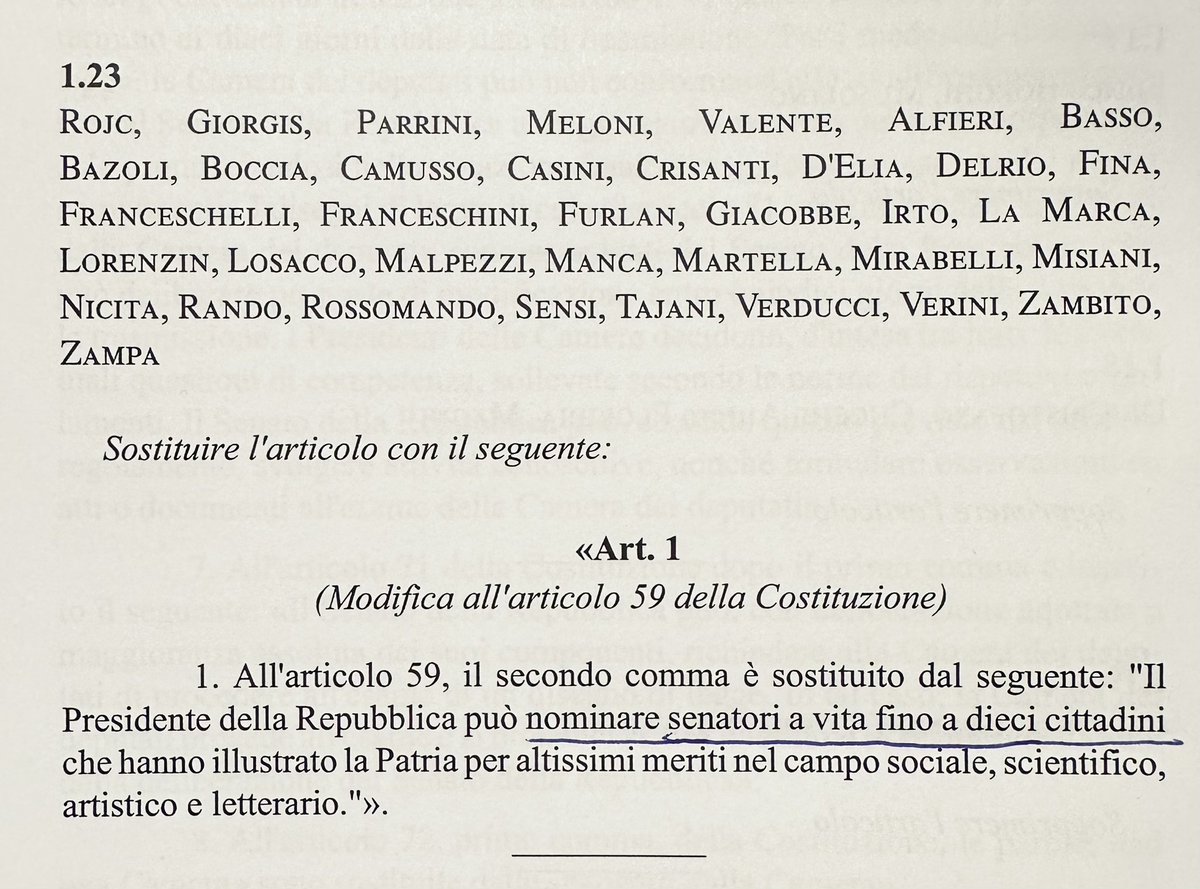 ll PD propone dì portare il numero dei senatori a vita da 5 a 10, cioè il 5% del totale, oltre agli ex Presidenti della Repubblica. E ci sta facendo pure una battaglia con interventi uno dopo l’altro. Insomma, visto che gli elettori non li votano sperano in un numero di senatori