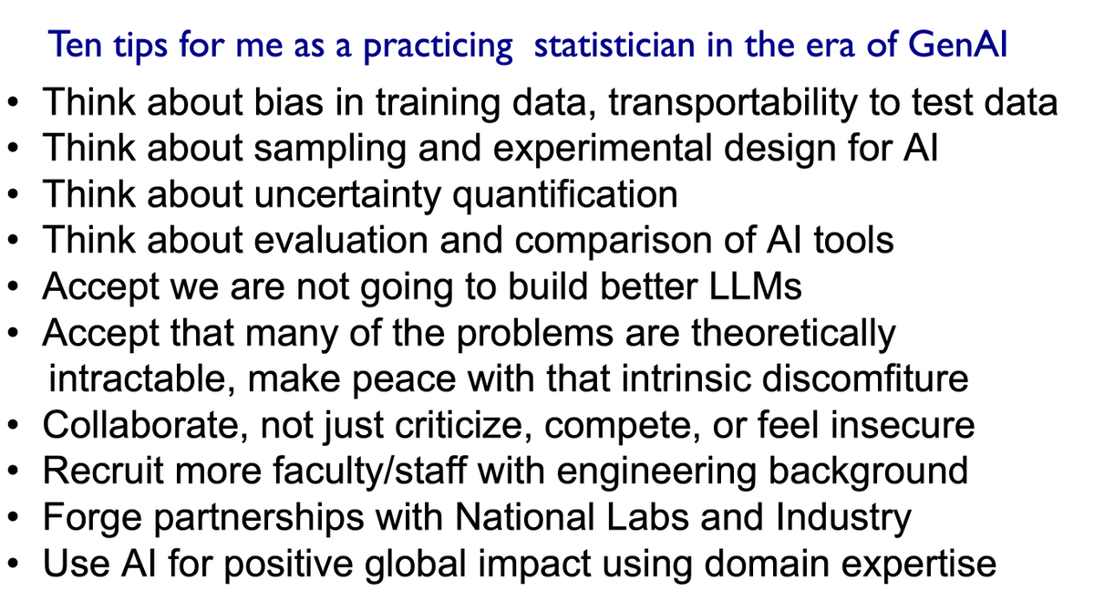 Over the last one year, I have been part of many committees, webinars and panels discussing the identity (or identity crisis?) of a statistician in the era of GenAI. I have curated this ten advices for myself. With a PhD in 2001 and limited computing ability, how can I survive?
