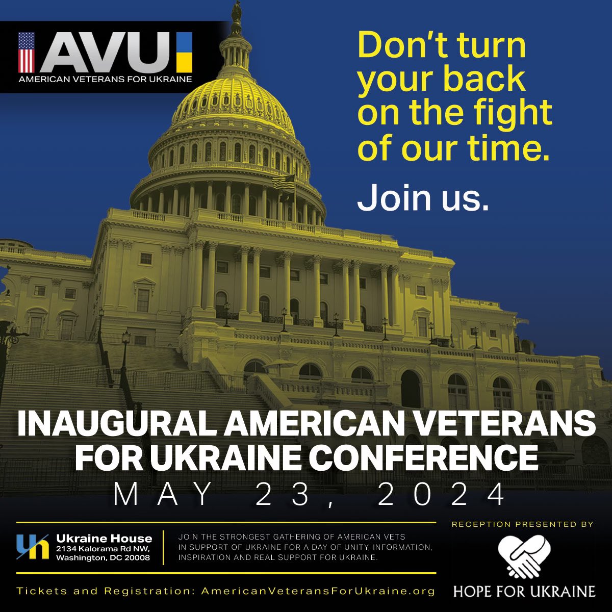 Join us and a powerful assembly of American and Ukrainian leaders tomorrow at Ukraine House in Washington, DC at 12PM to join the fight and #StandWithUkraine. RSVP now via the events link on the @AmVets4Ukraine website: AmericanVeteransForUkraine.org. 🇺🇸🇺🇦