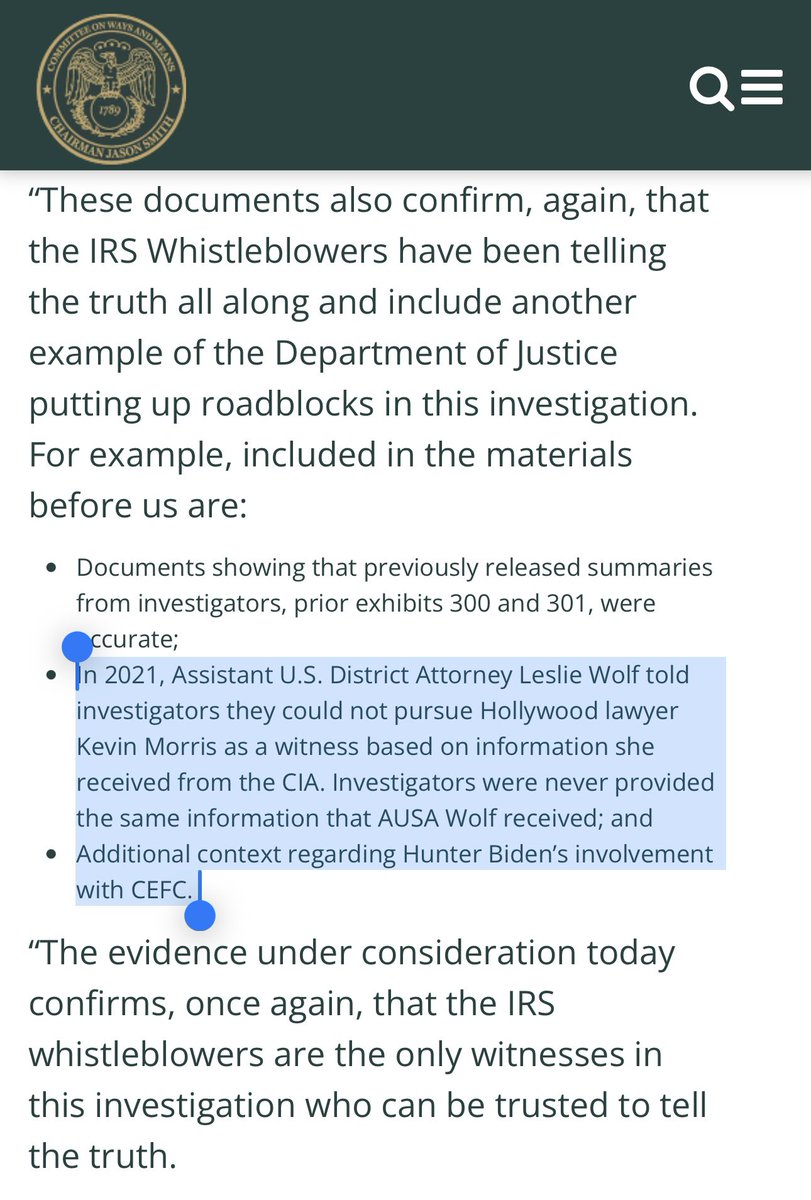 🚨🚨🚨 U.S. District Attorney Leslie Wolf told investigators they could not pursue Hunter Biden’s sugar daddy Kevin Morris based on information she received from the CIA. The full blown cover up to protect the Biden’s reeks from the deepest levels of our government.