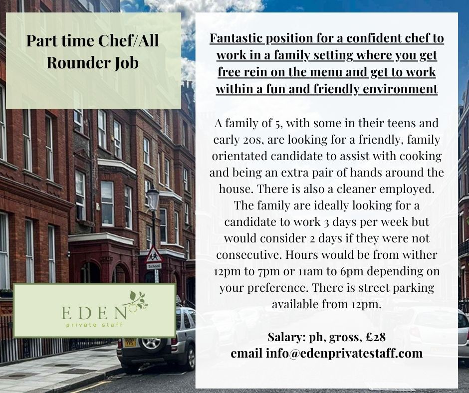 Chef Allrounder needed! edenprivatestaff.com/job/part-time-… #privatechef #chefs #privateclients #privatestaff #chefstalk #cheflife #chefdepartie #chefdecuisine #chefjobs #chefrecruitment