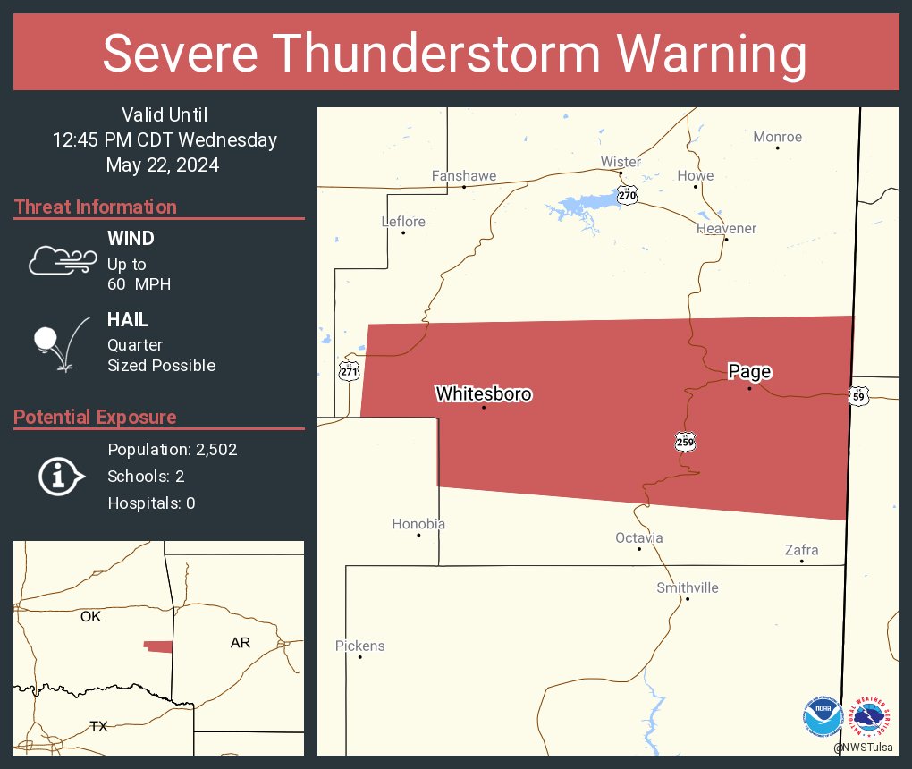 Severe Thunderstorm Warning including Whitesboro OK and Page OK until 12:45 PM CDT