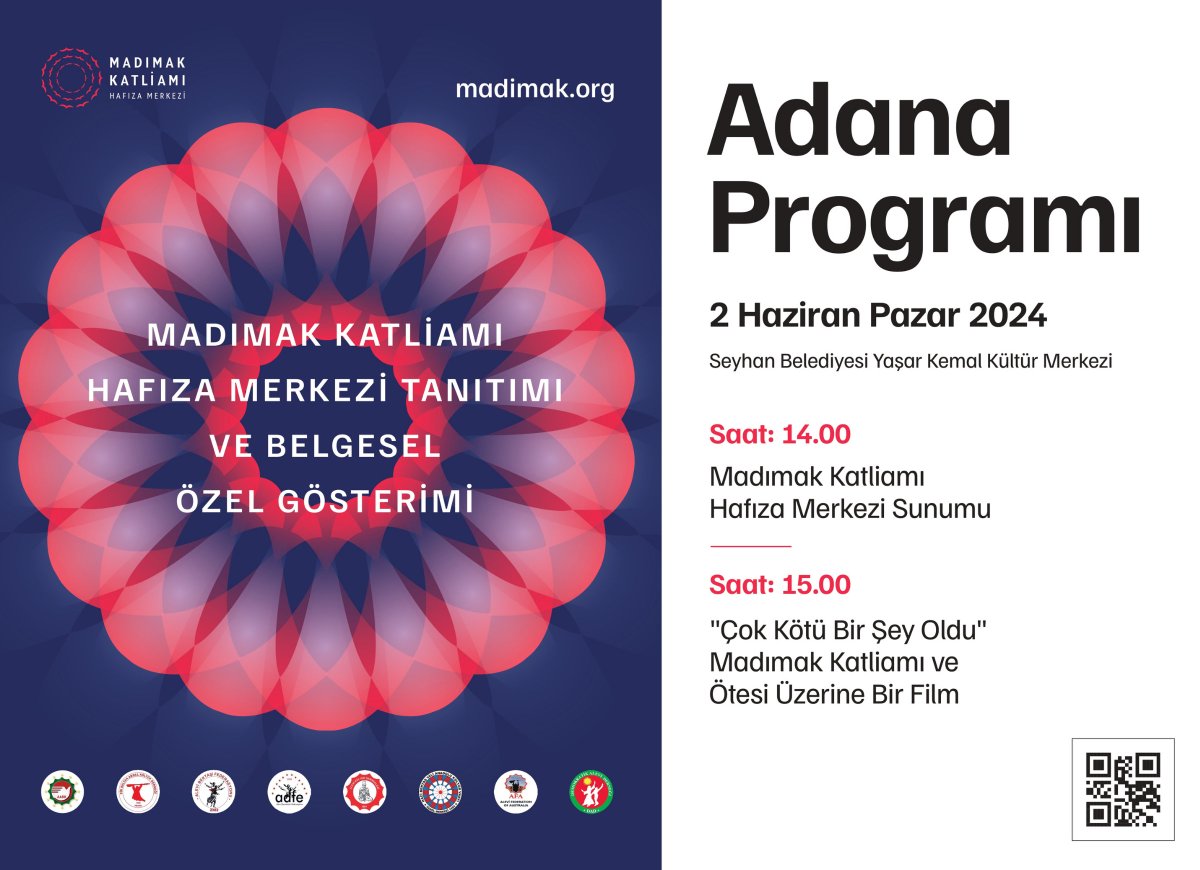 Madımak Katliamı Hafıza Merkezi'nin bugüne kadar açılan bölümlerinin anlatılacağı, ardından yönetmenliğini Ümit Kıvanç’ın (@umit_k) yaptığı “Çok Kötü Bir Şey Oldu” isimli belgeselin gösterileceği Adana programı 2 Haziran'da Yaşar Kemal Kültür Merkezi'nde gerçekleşecek. 📌Saat